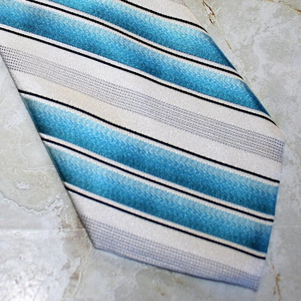 VINTAGE PIERRE CARDIN Neck Tie Turquoise Stripe Silk Neckwear 60 Inches Long